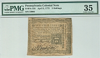 Fr.PA-156, April 3, 1772 Two Shillings, S/N 23066, Ch.VF, PMG-35